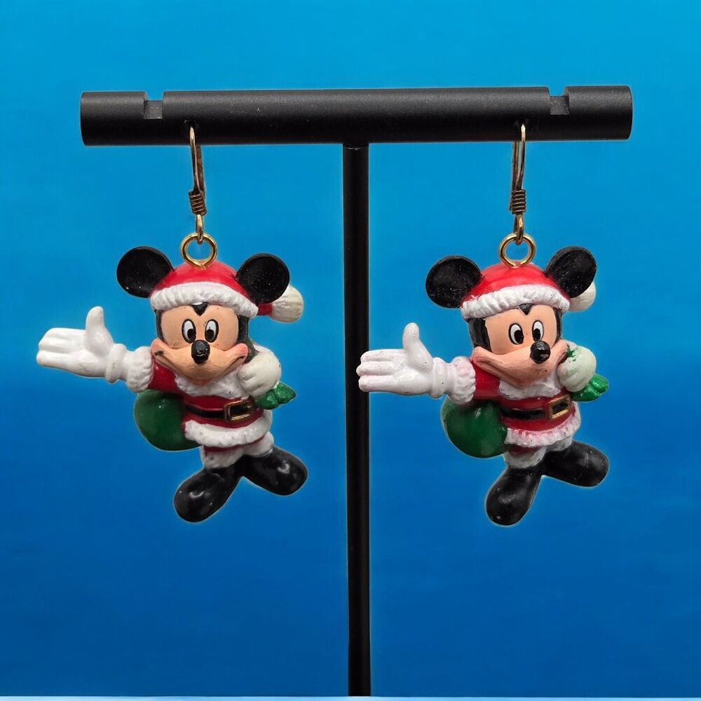 Disney Christmas VTG Mickey Mouse Santa Dangle Earrings or Tiny Tree Ornaments